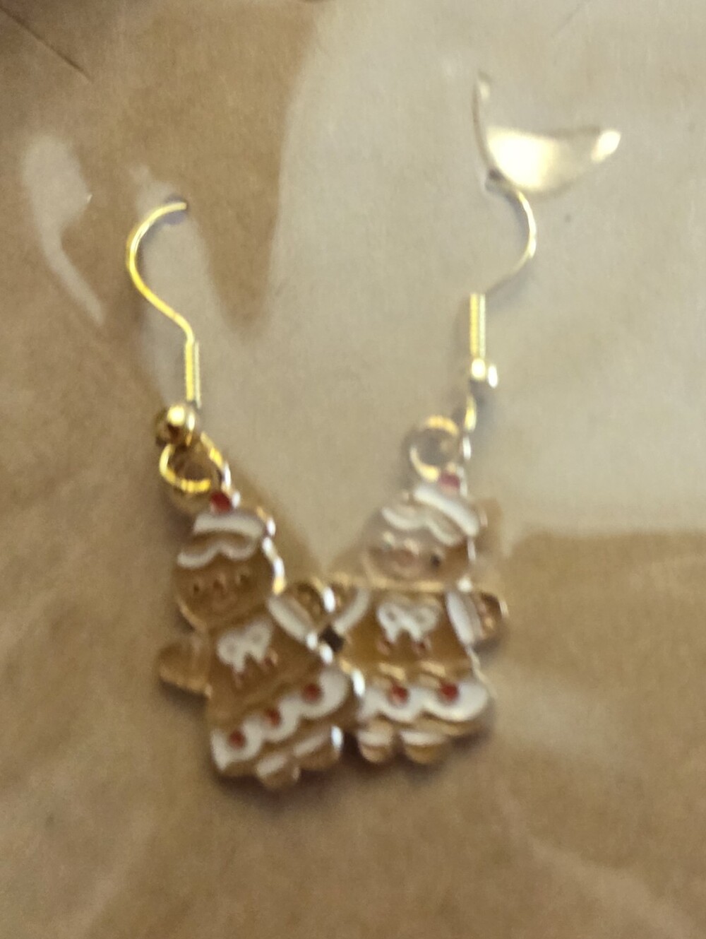 Gold Gingerbread Couple Dangle Earrings